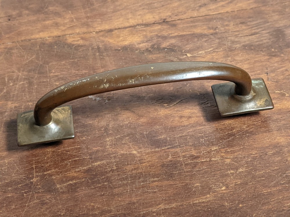 Vintage Solid Brass Original Drawer / Bin Pull Industrial Hardware 3.75" OC