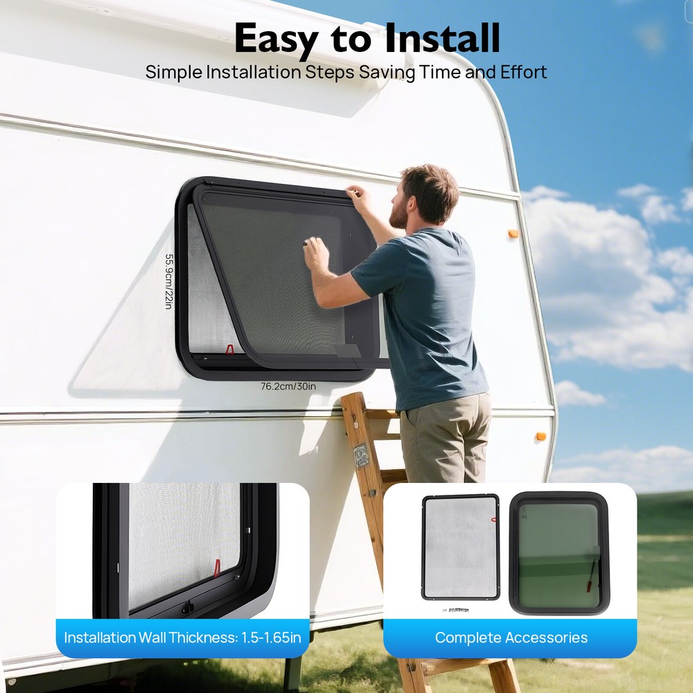 90° Caravan Venting Window RV Push Out Window Trailer Exit Window Rectangular US