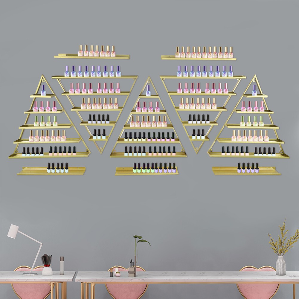 10pcs Set Triangular Nail Polish Racks Wall-mounted Cosmetics Display Rack Gold