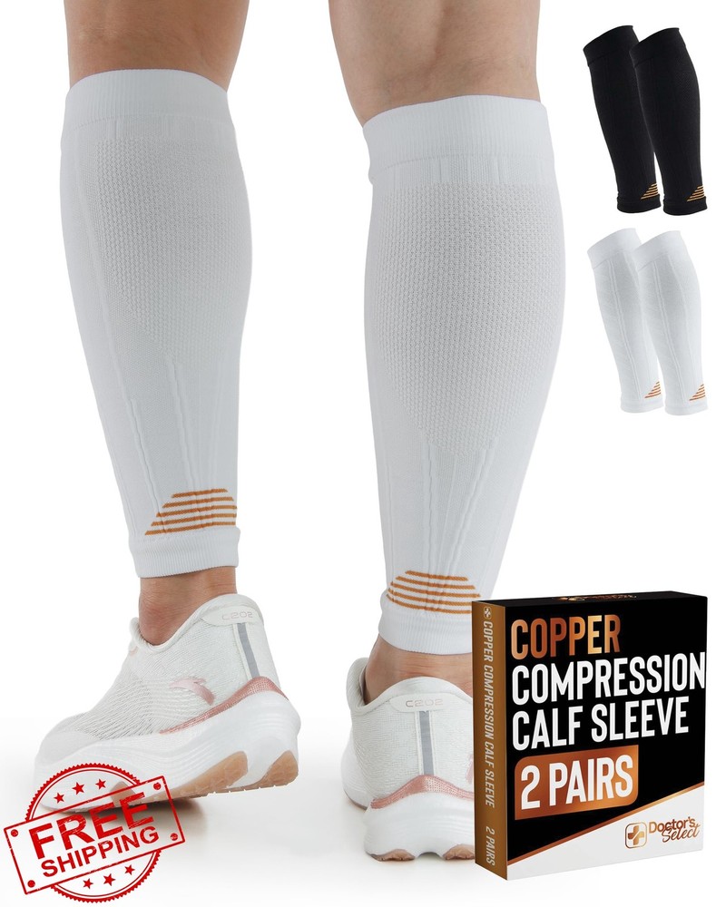 Doctor's Select 2 Pairs Copper Calf Compression Sleeves