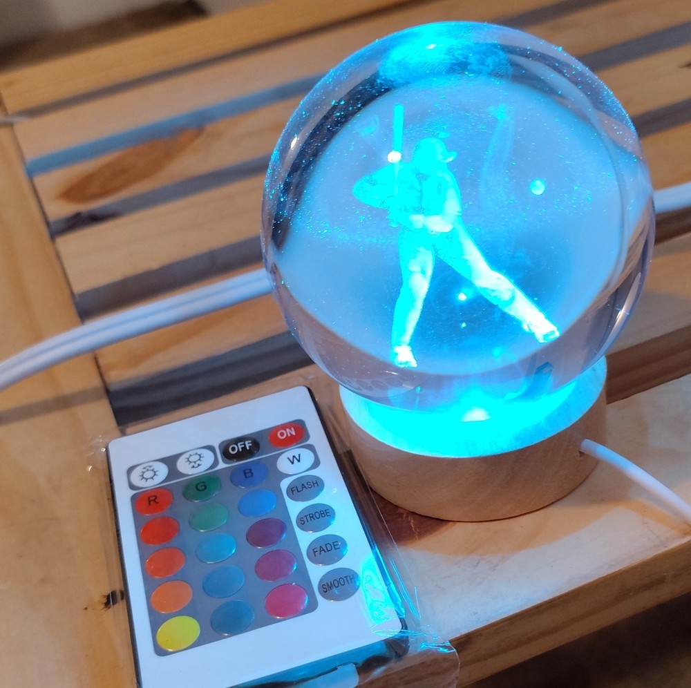 Baseball Player Sphere LED Color Changing Night Light Remote Control Multicolor