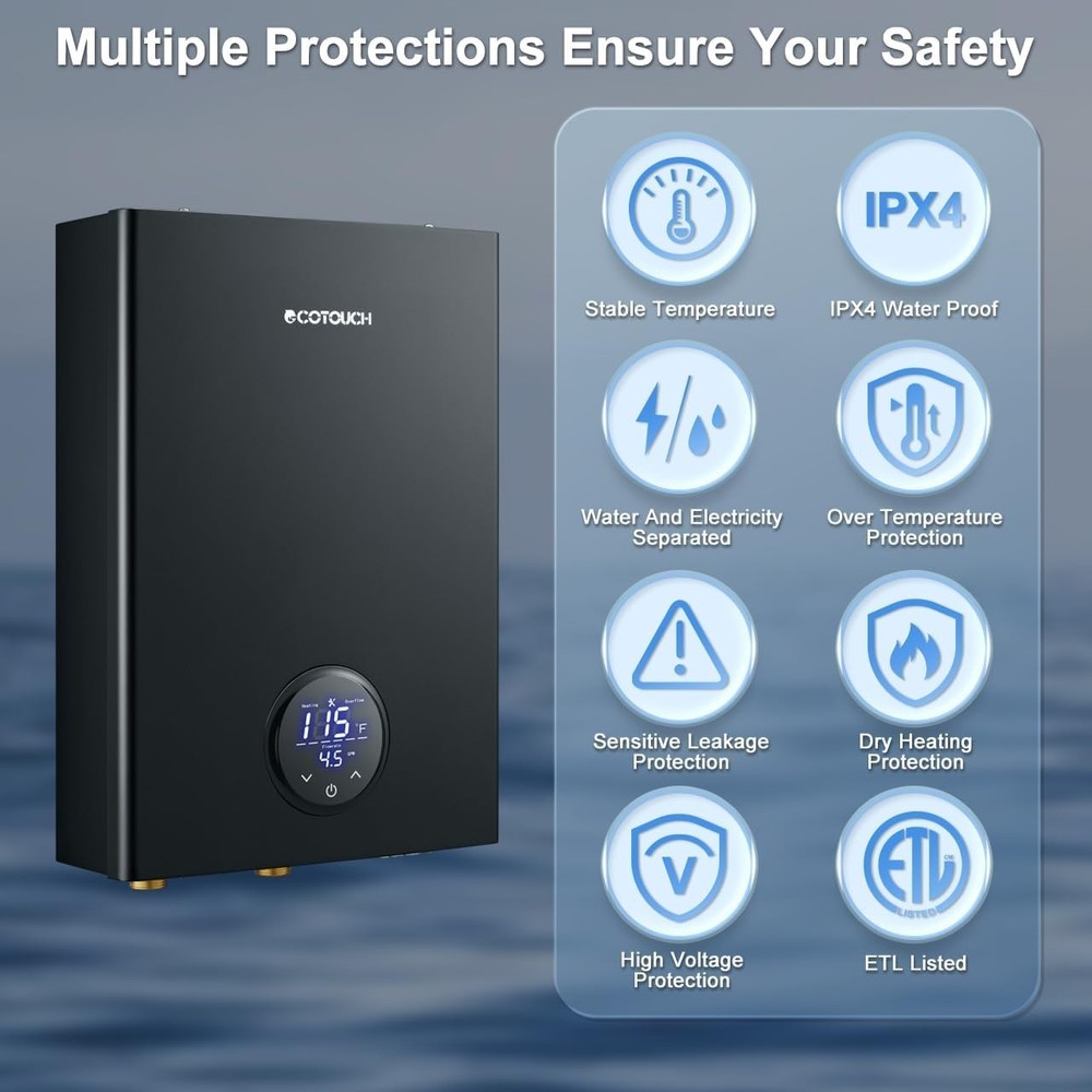 ECOTOUCH 24kW Tankless Water Heater 240V 5.8GPM On Demand Black