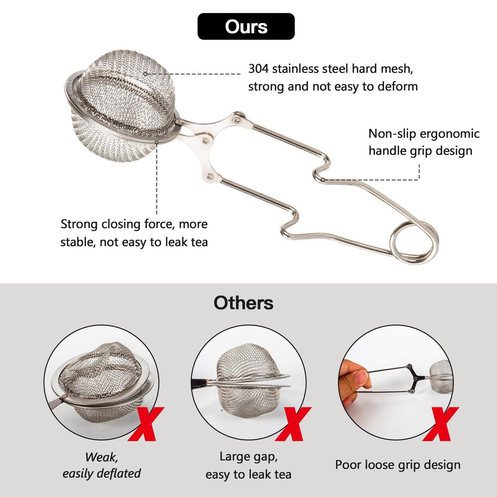 Snap Ball Tea Strainer, 2 Pack Stainless Steel Tea Infuser Filter with Handle...