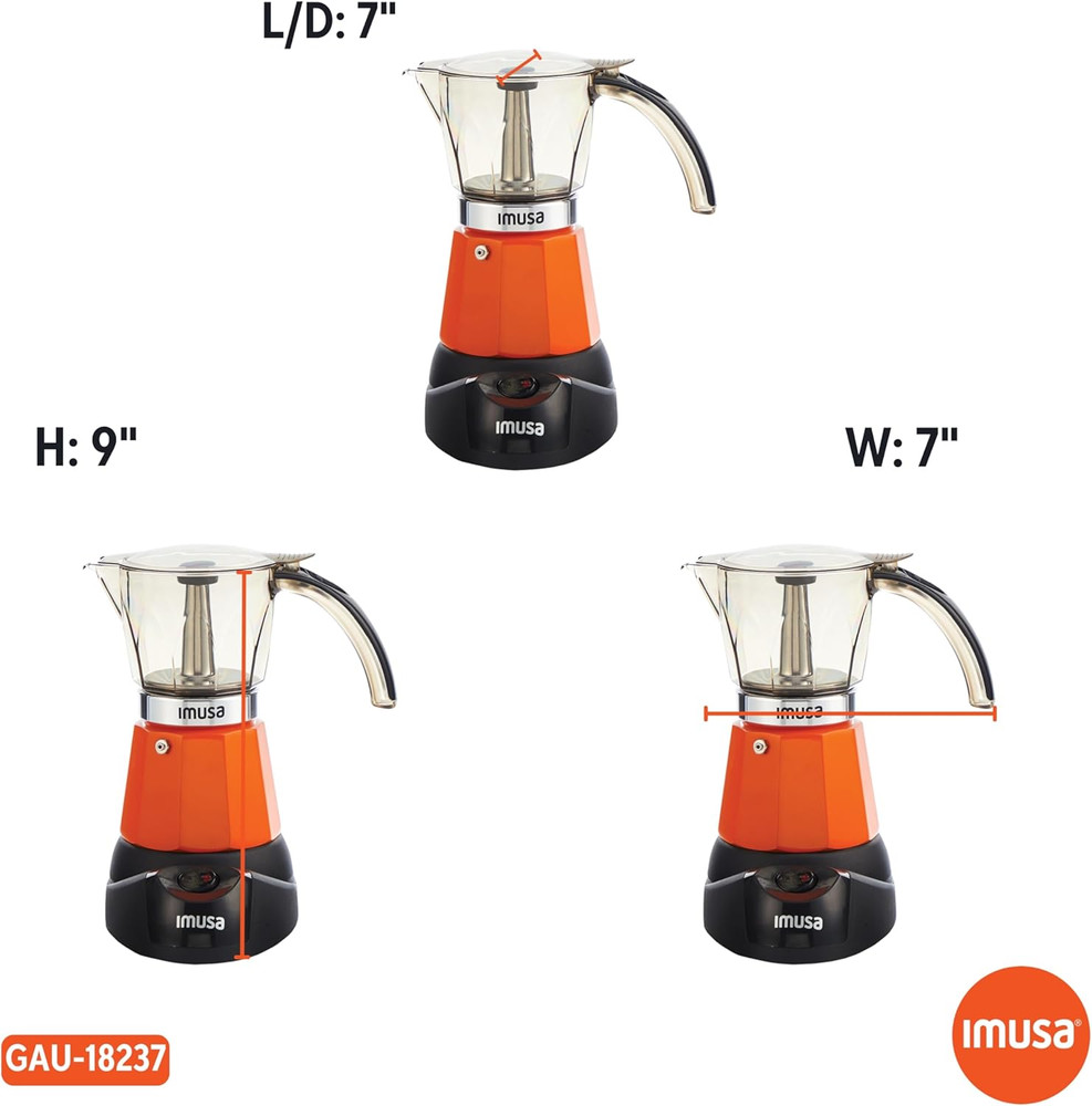6 or 3Cup Electric Espresso Maker, Orange