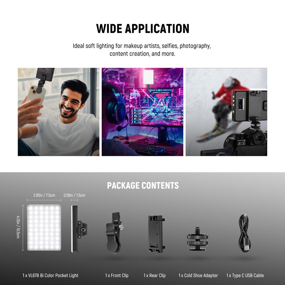 NEEWER VL67BD APP-Controlled Selfie Light w/2000mAh Battery