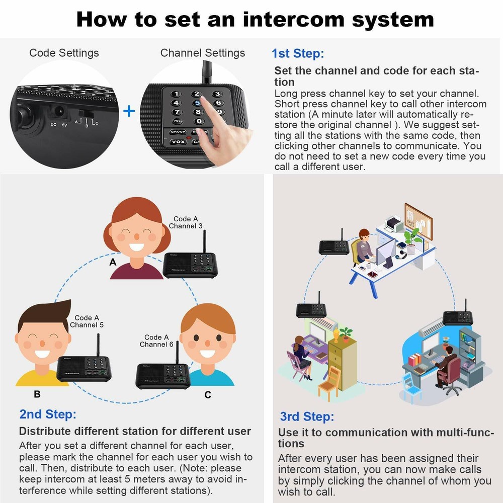 Wuloo 10Channel Wireless Intercom System for Home Office Room & Room Communicate