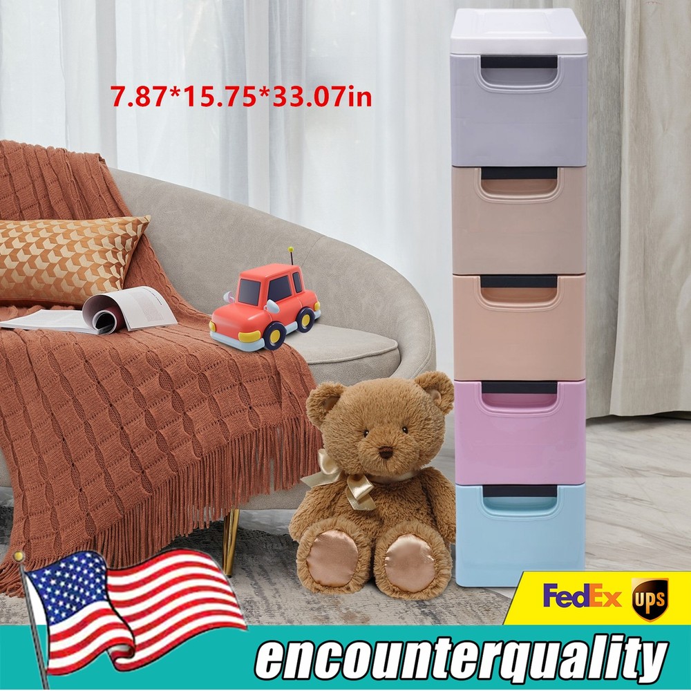 Stackable Clothes Storage Box Heavy Duty Plastic Storage Cabinet w/5 Drawers