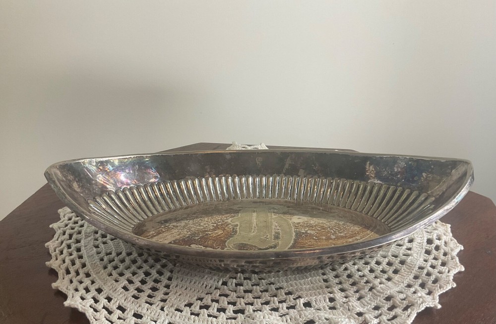 Vintage Gorham Co Silver Soldered Bread Tray 085 Monogram L