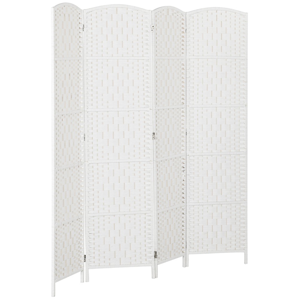 4 Weave Panel Room Divider Privacy Folding Screen Diamond Decor, White