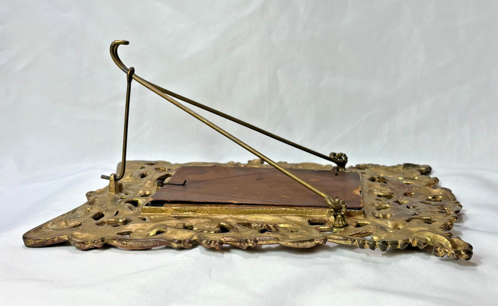Antique Brass Frame Rococo Style Mirror Table Top Bevel Edge Easel Back