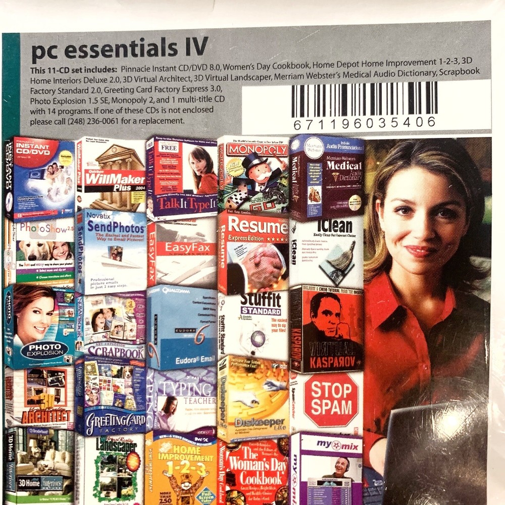 PC Essentials IV Software Package Box 11 Discs PC CD-Rom 14 Programs
