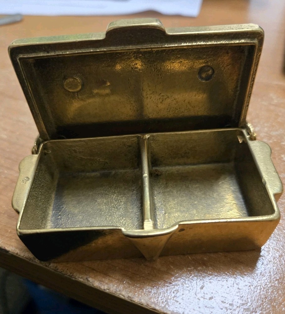 Solid Brass Double Stamp Box Holder/ Trinket Box Vintage Hinged