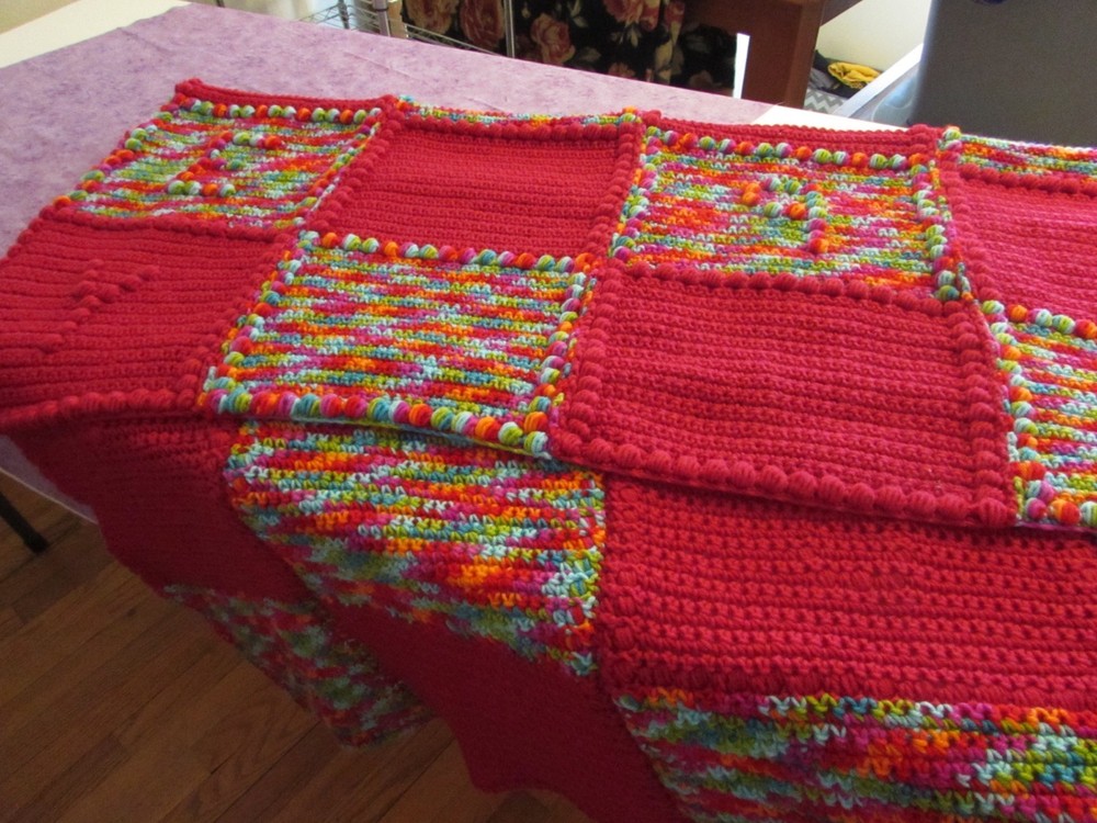 Handmade Crochet Afgan/blanket- nice squares pattern-- overall size 58" X 66