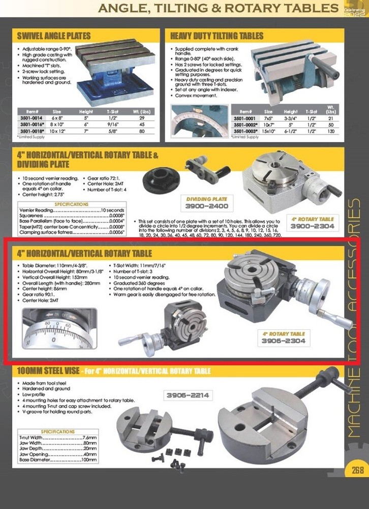 4"/110MM HORIZONTAL/VERTICAL ROTARY TABLE (3906-2304)