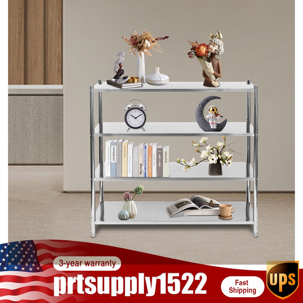 4 Tier Silver Adjustable Shelf Storage, Stainless Steel Heavy Duty Shelving NEW