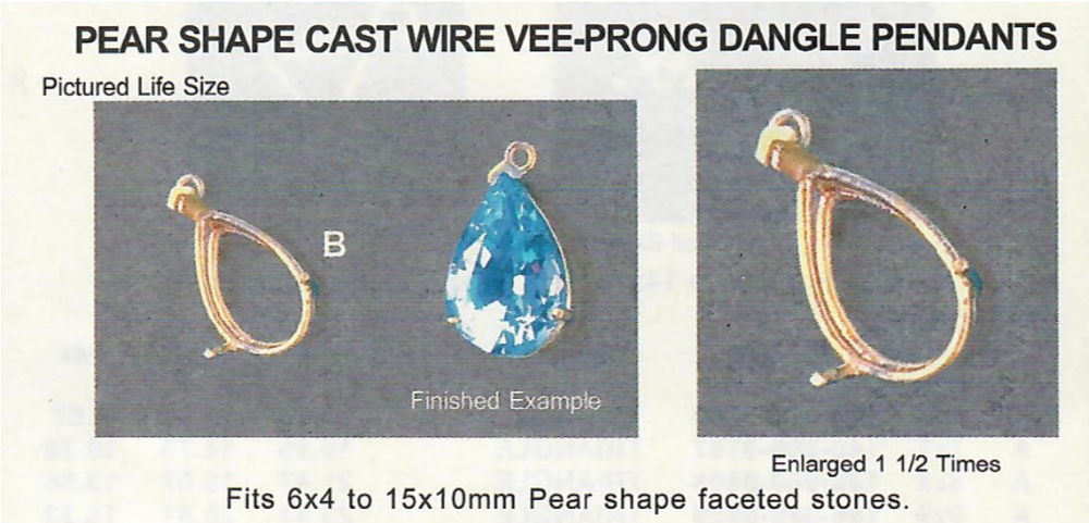 Pear Shape Cast Wire Dangle Pendant-VEE Prong Component - Sterling Silver 925