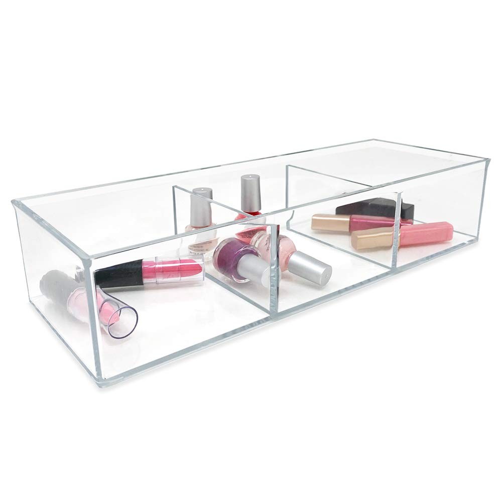 Large 3-Compartment Acrylic Stackable Organizer (12.9" L x 5" W x 2.7" H), Mu...