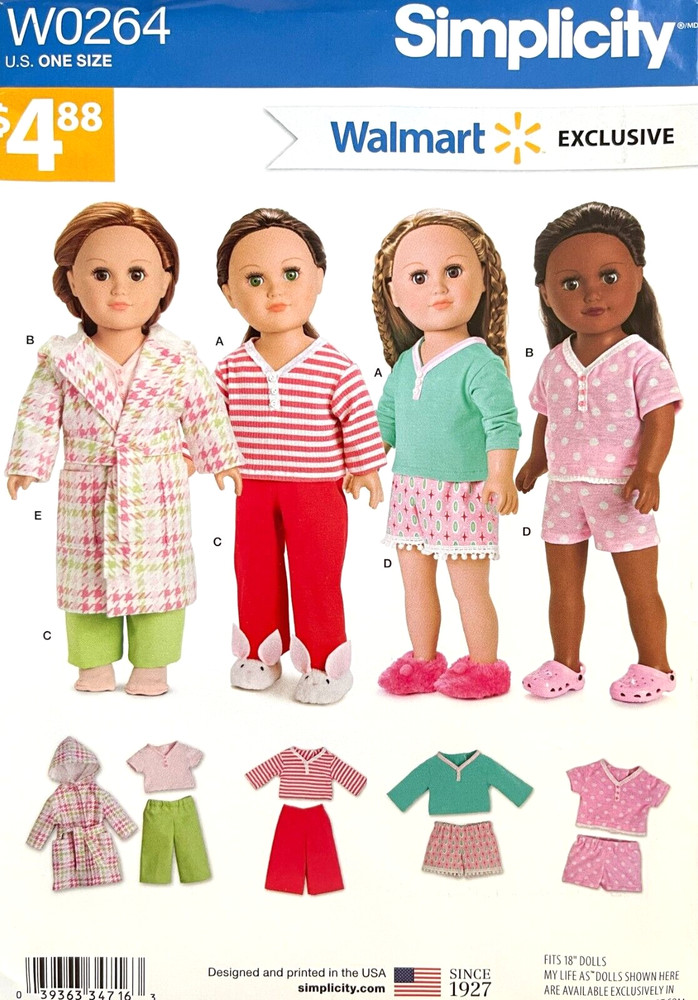 Simplicity Doll Clothes Pattern W0264 Size 18" UNCUT