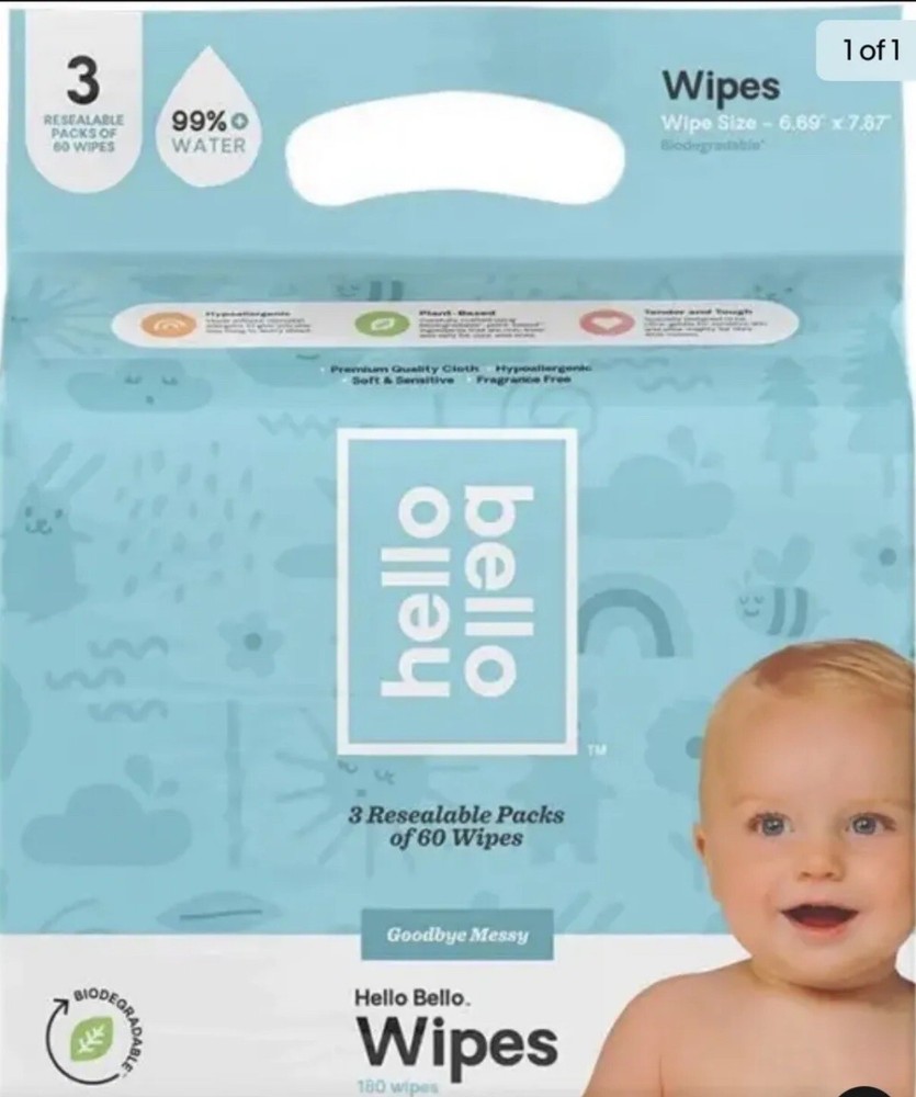 Baby Wipes by HELLO BELLO, 60 count 3 pack