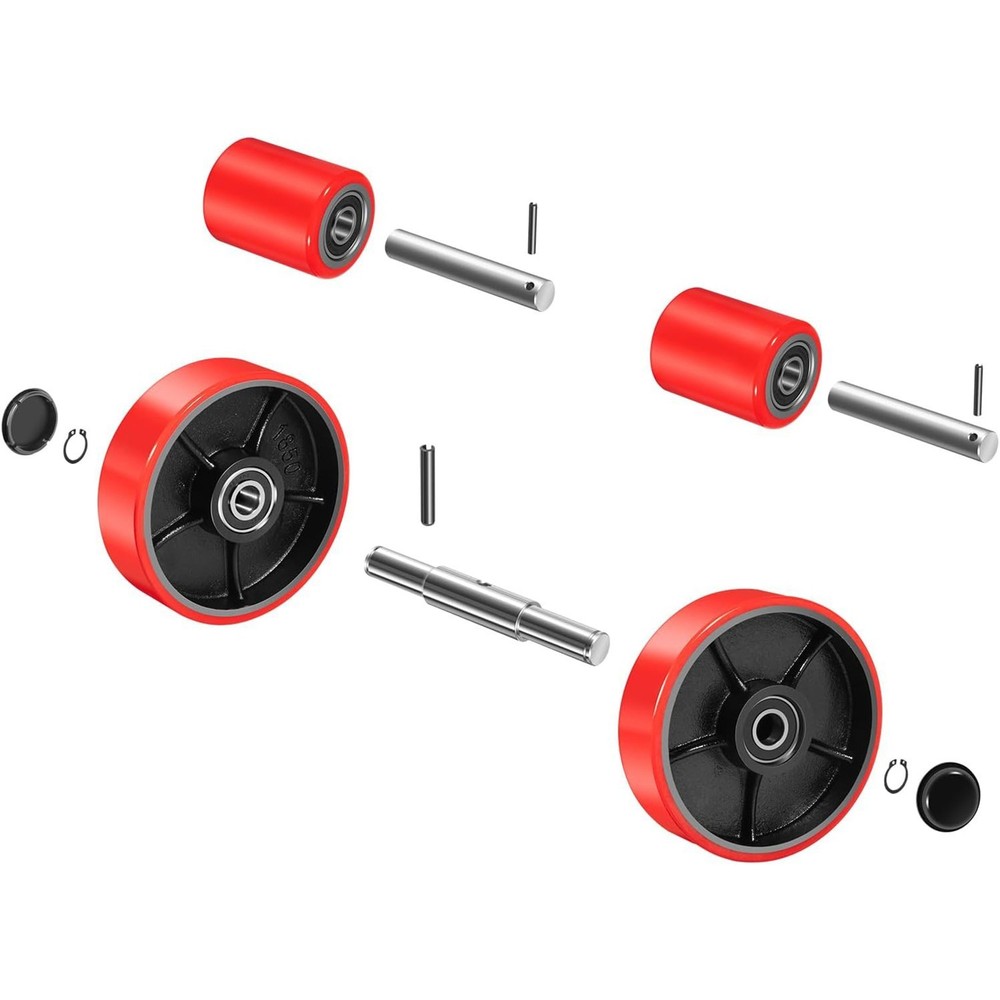 Pallet Jack Full Replacement Kit Steering Wheels 7"x2" Front Load Roller 3"x3.75