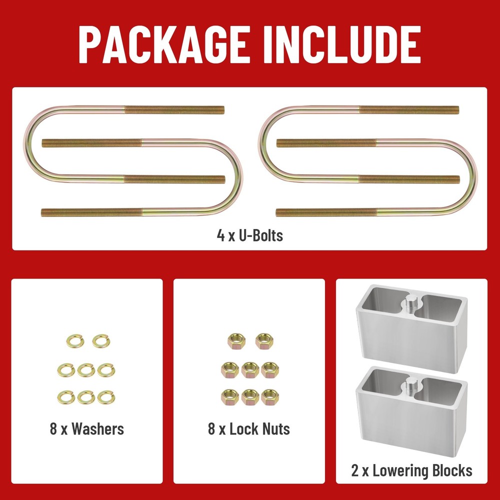 4inch Drop w/U-Bolts & Hardware Leaf Spring Lowering Block Kit Universal For Car
