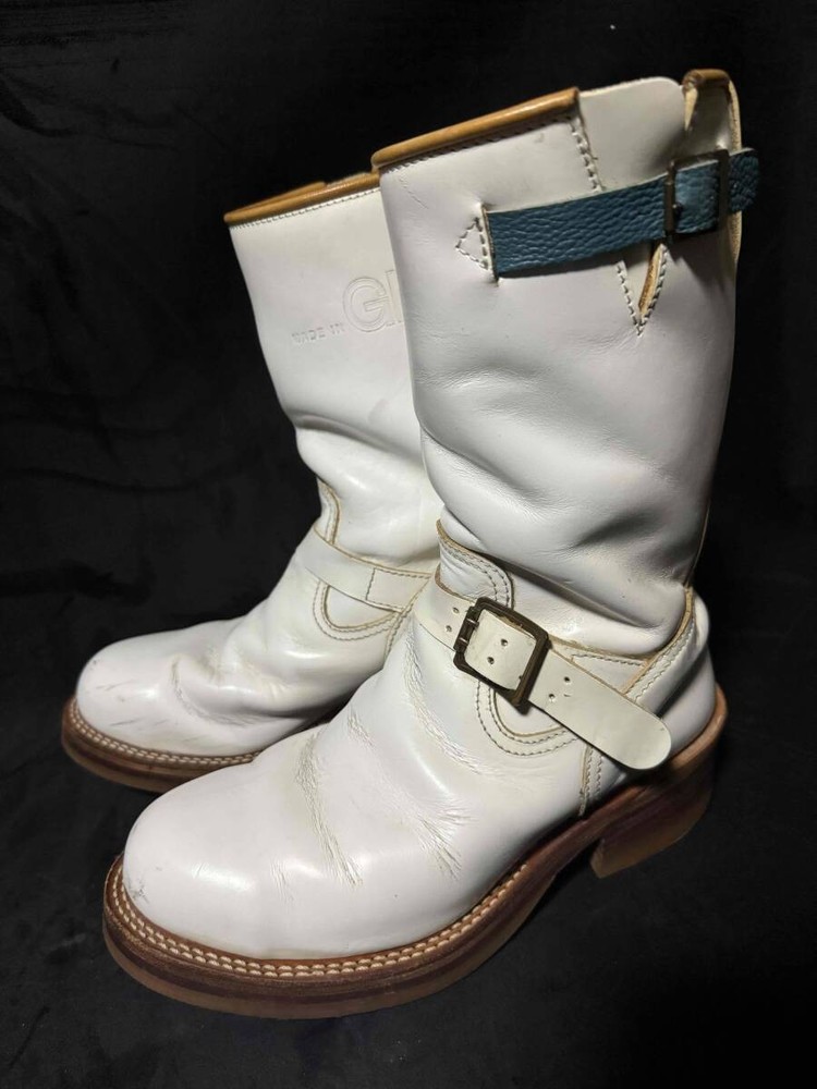 MADE in GM Japan Boots Leather White Engineer Boots Size 8.5