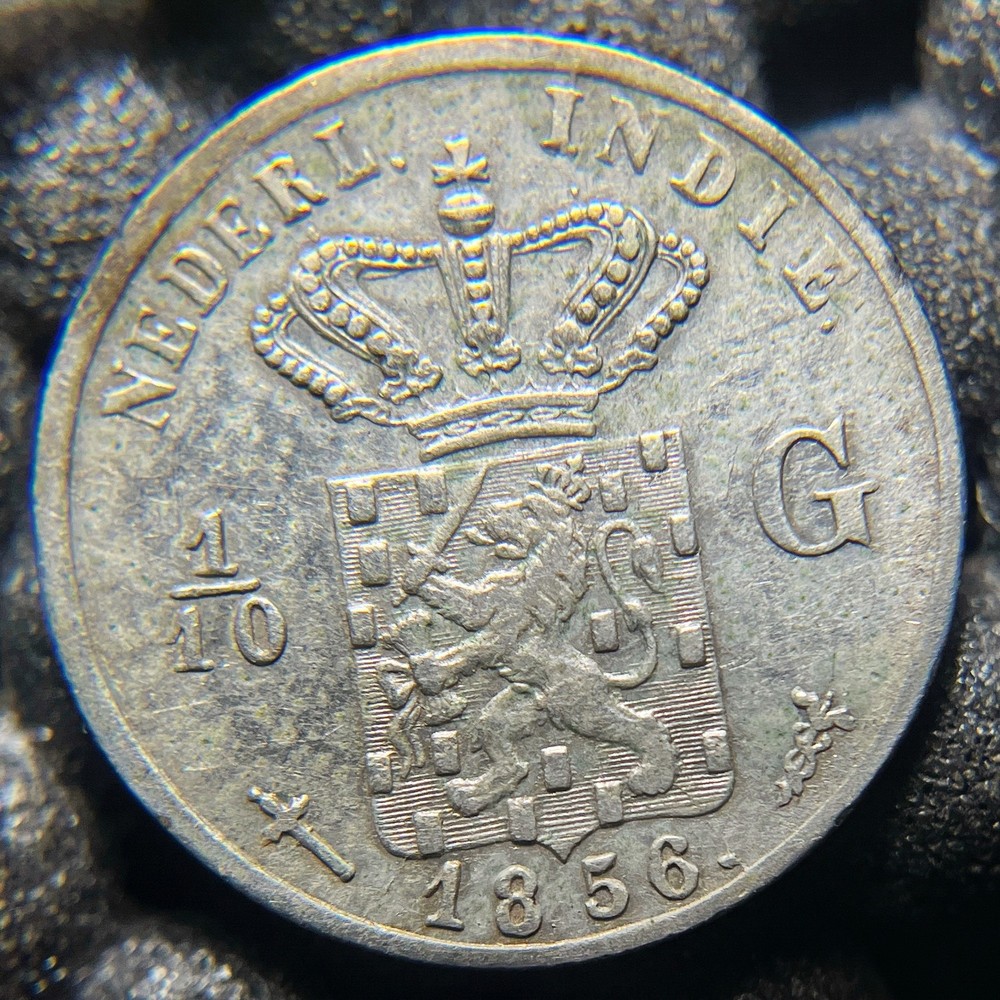 NETHERLANDS INDIES 1856 1/10 GULDEN Silver .720