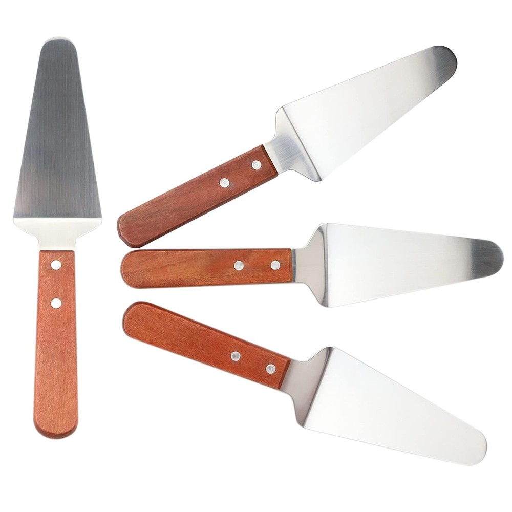 4 Pcs Stainless Steel Pizza Servers with Wooden Handle, Triangular Spade Pie ...