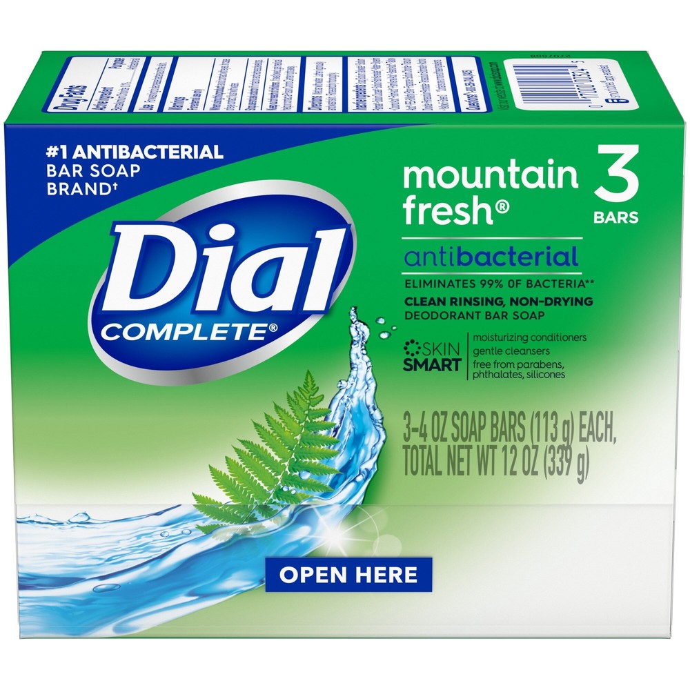 Dial Completee Mountain Fresh Antibacterial Soap 4oz. Bars, 3 Count - Pack of 6