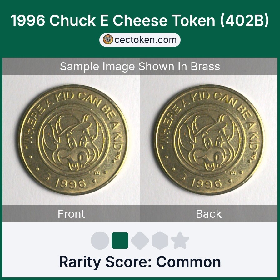 1996 Chuck E Cheese Token (402B) Brass 25mm Common