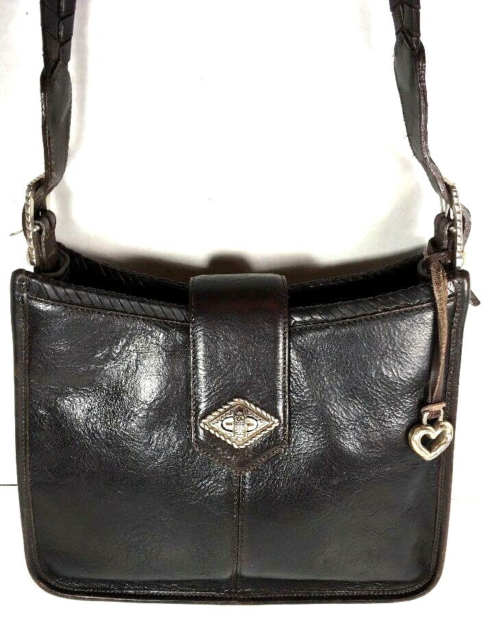 Brighton Vintage Black with Brown Trim Shoulder Bag-Distressed