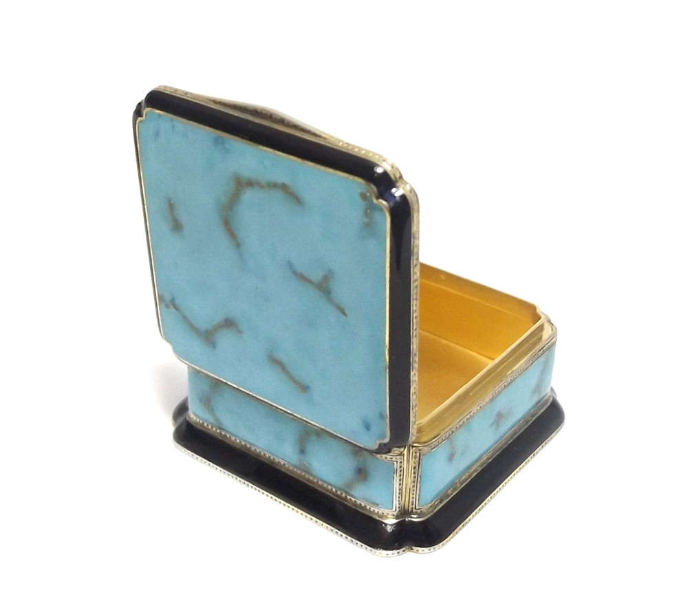 RARE GERMAN ART DECO 157g LOUIS KUPPENHEIM 935 SOLID SILVER & ENAMEL BOX, c1925