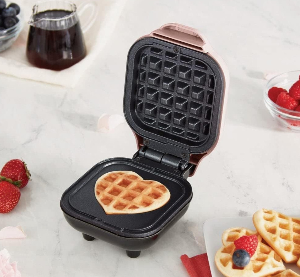 Pink Rise by DASH Heart Mini Waffle Maker 4" Cooking Surface **