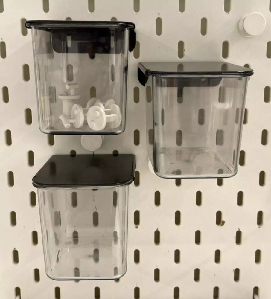IKEA SKADIS Container With Lid Gray 3 Pack Fast Shipping!!
