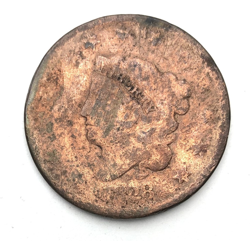 1828  Coronet Head Large Cent    -   old cleaning