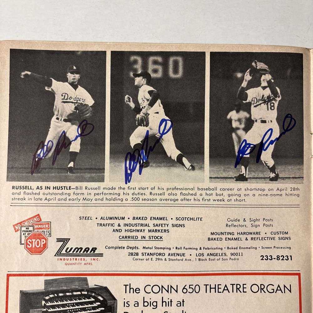 1972 Dodgers Program/signed 4x by Rookie Shortstop Bill Russell