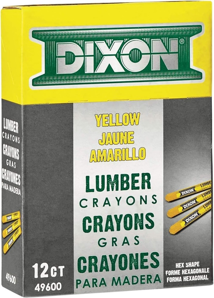 Durable Hex-Shaped Lumber Marking Crayons - 12-Pack in Yellow for Professionals