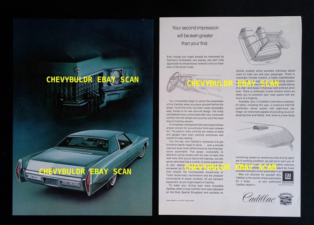 1971 Cadillac Coupe deVille Vintage 2pg Ad "Your Second Impression Will Be...."