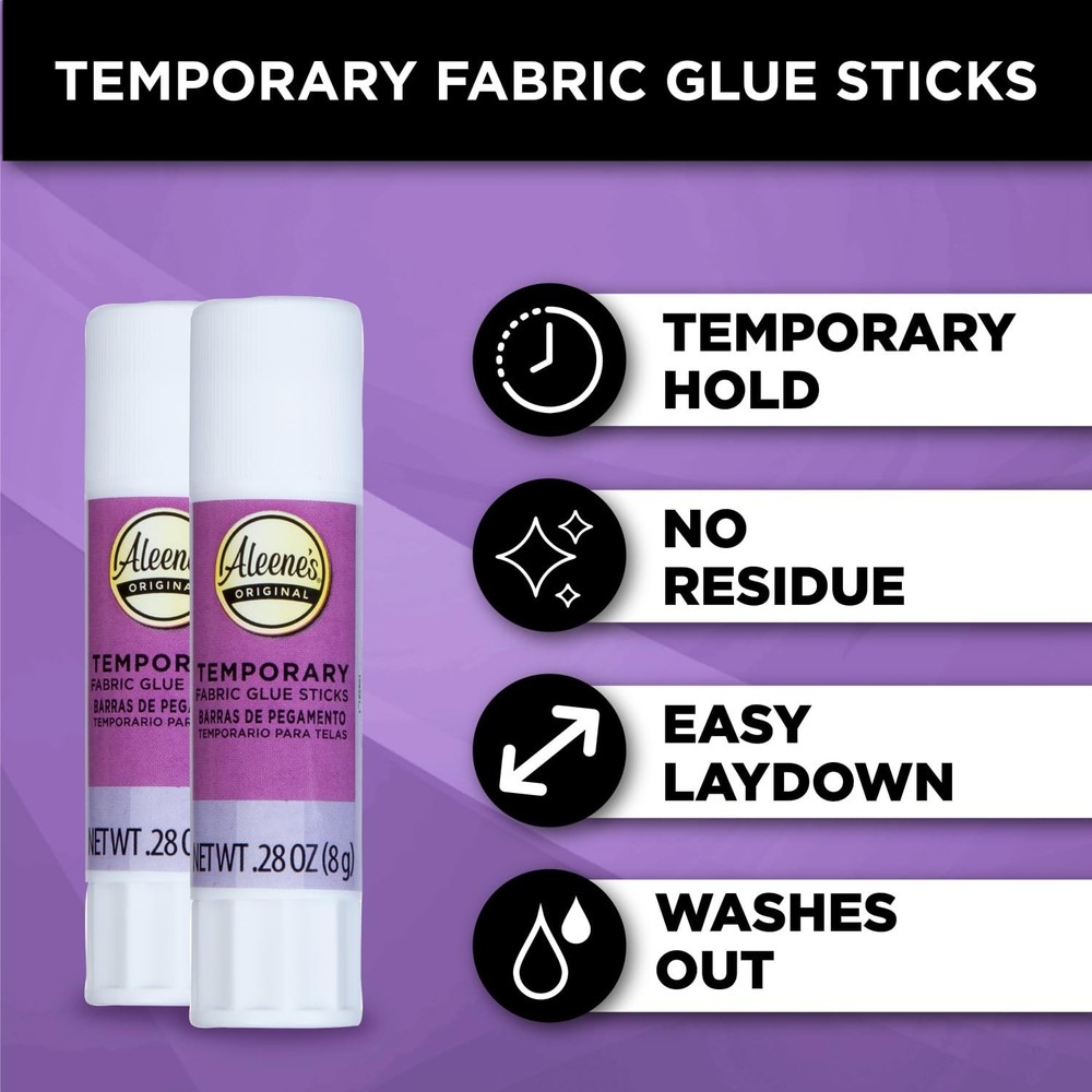No-Sew Temporary Fabric Glue Sticks, .28oz 2-Pack