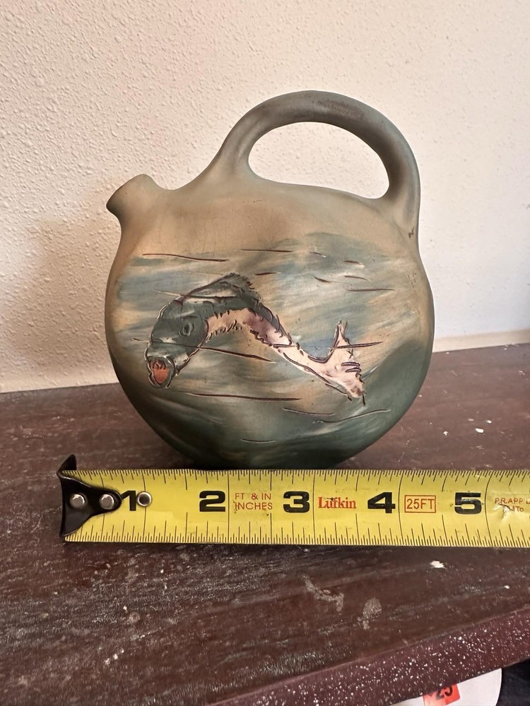 Weller Pottery Dickens Ware Hunter Pitcher with Fish Design