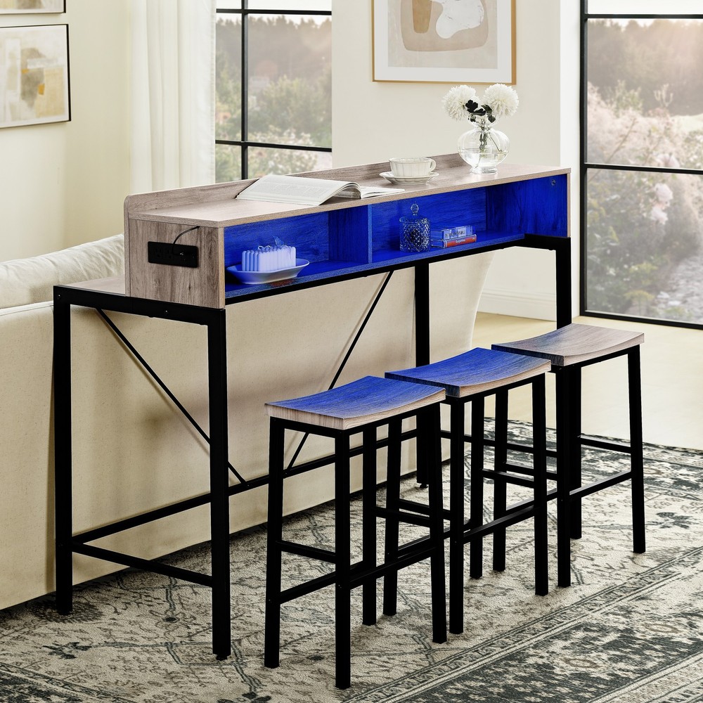 59 inch bar table, dining table, sofa table with power socket and LED light, 3