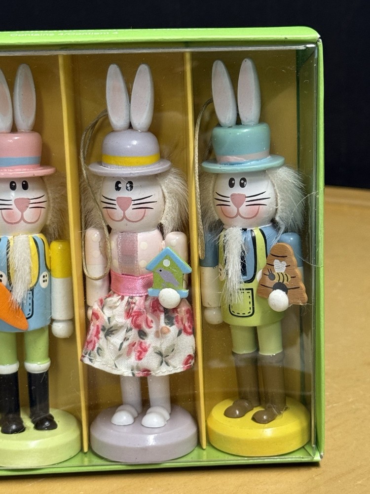 NIB Pier One Easter Bunny Wooden Decorative Nutcrackers
