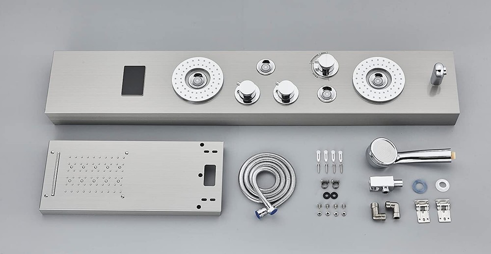Stainless Steel 6 Functions Shower Panel Tower LED Rainfall Massage System Jets