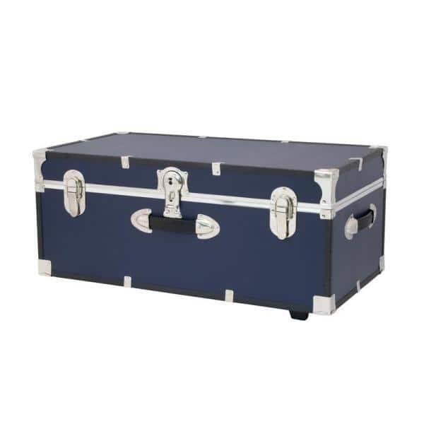 30 in. Trunk with Wheels and Lock High-Impact Binding Blue Dorm Storage Solution