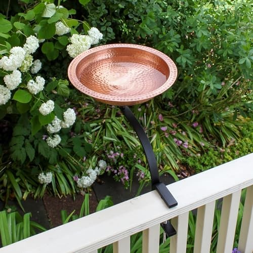 Hammered Solid Copper Birdbath- Rail Mount Bracket