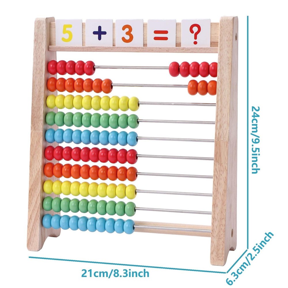 Educational Abacus for Kids Math - 10 Row Wooden Medium, Multi-colored