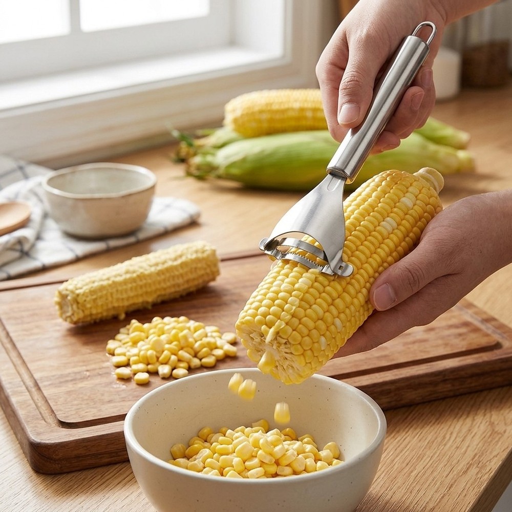 Stainless Steel Corn Stripper Peeler for Fresh Corn on the Cob Kitchen Tool