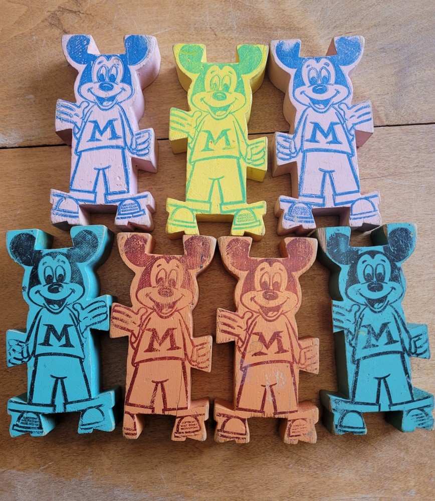 7 Mickey Mouse Acrobat Wooden Blocks. Fun!