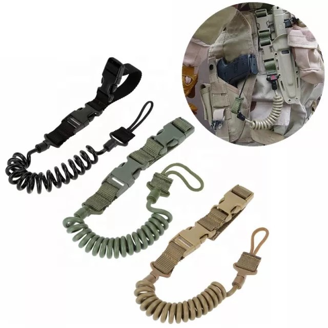 Black Pistol Lanyard US Tactical Heavy Duty Quick Release Elastic Sling