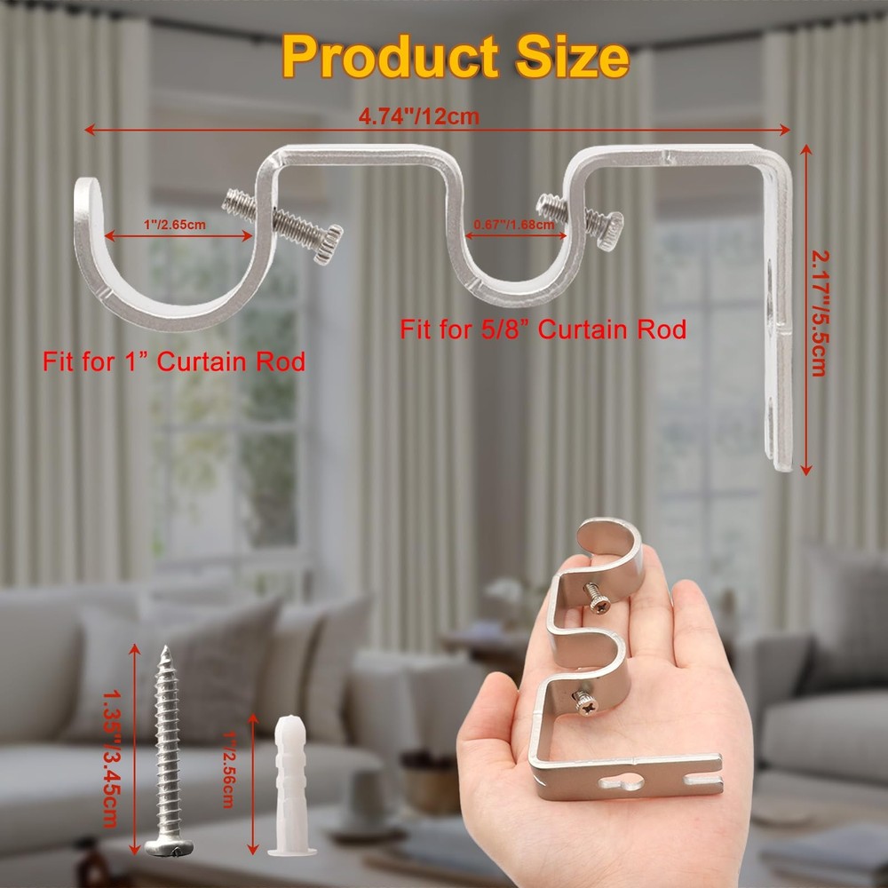Shonmogar Double Curtain Rod Bracket,6 Pack Metal Holders Silver